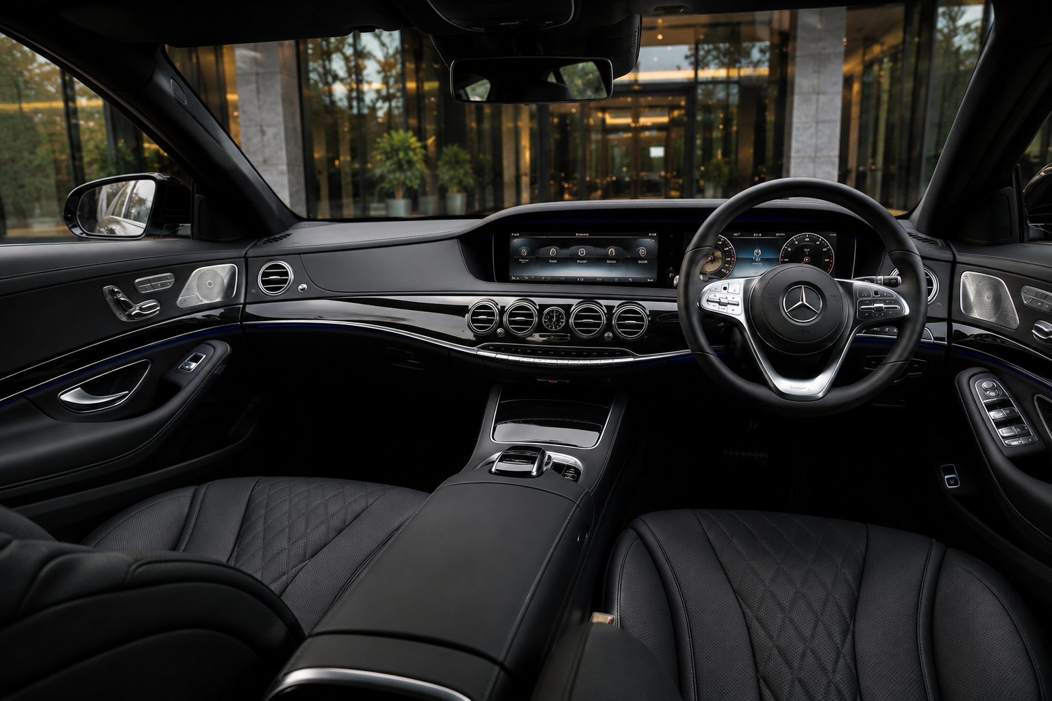 Luxury chauffeur driven car interior in London