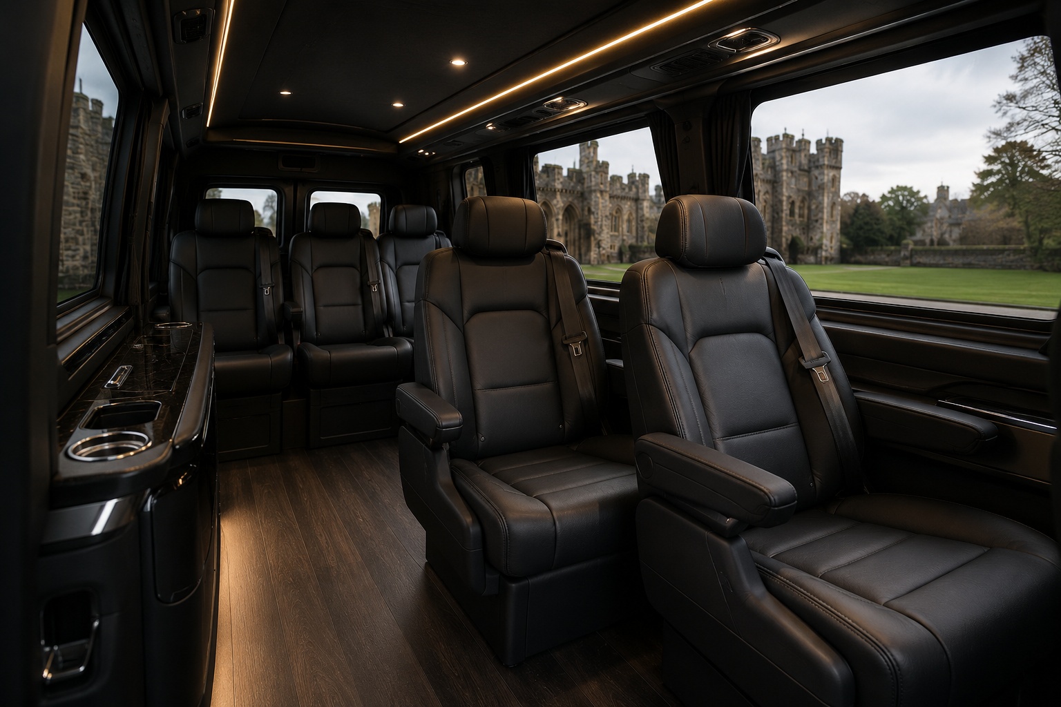 Luxury chauffeur vehicle interior for London travel