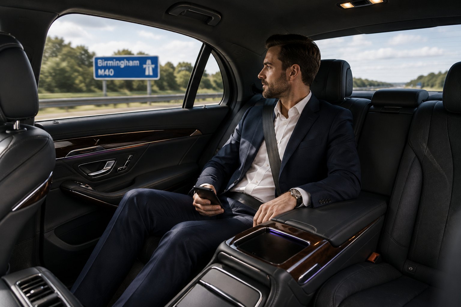 London to Birmingham Chauffeur fleet vehicle interior