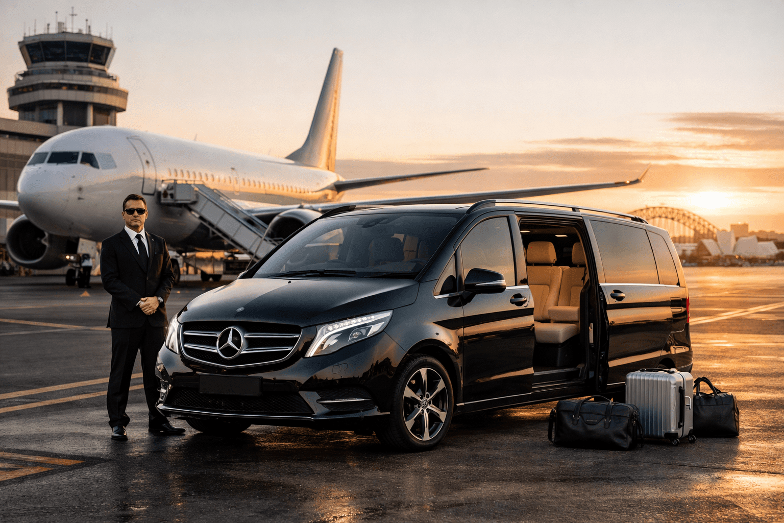 Corporate Airport Transfers with luxury executive chauffeur van