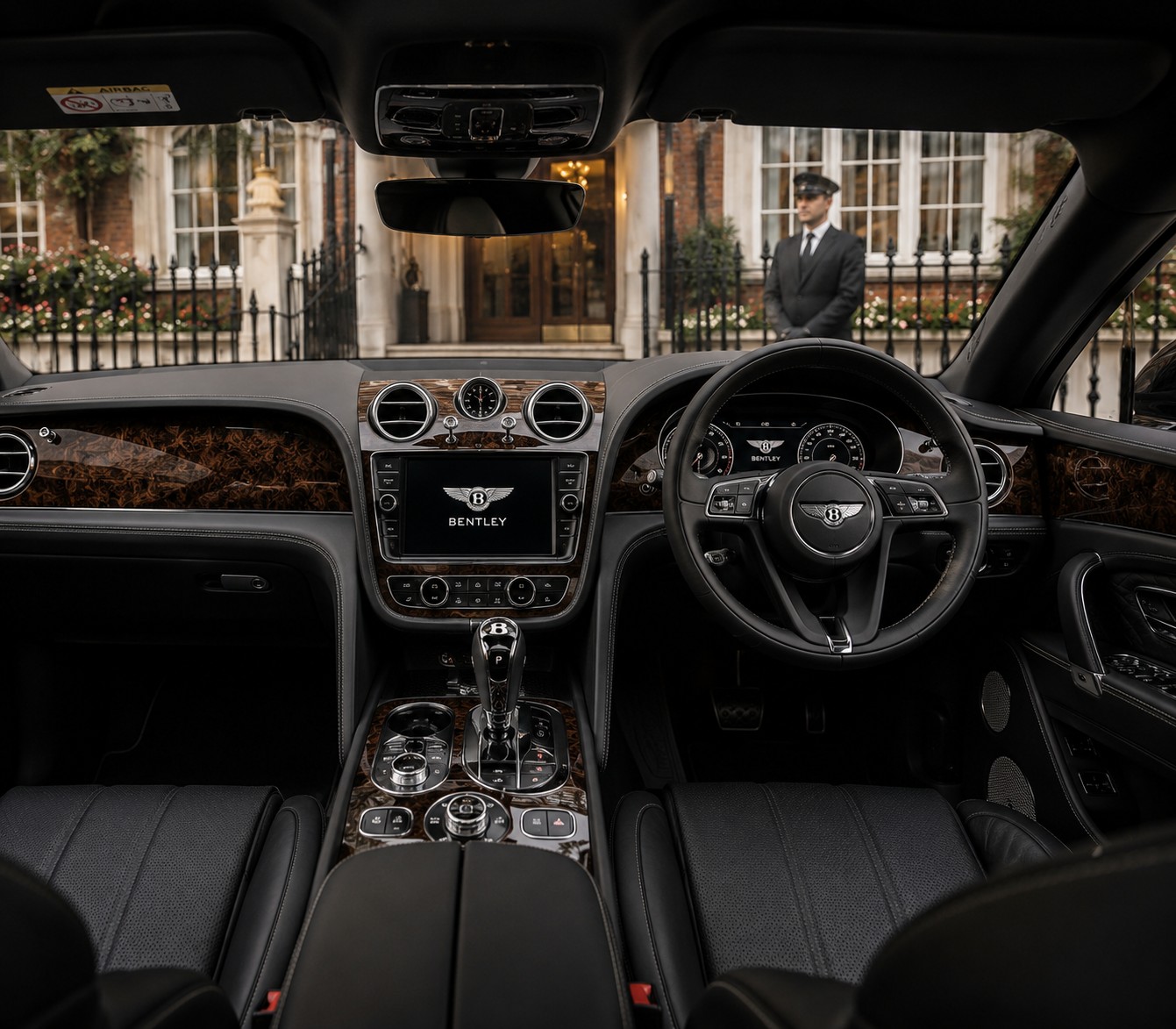 Luxury wedding chauffeur vehicle interior with premium leather seats