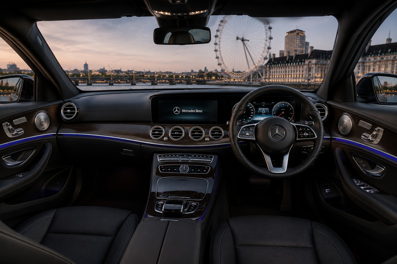 Luxury Mercedes chauffeur vehicle interior for executive travel