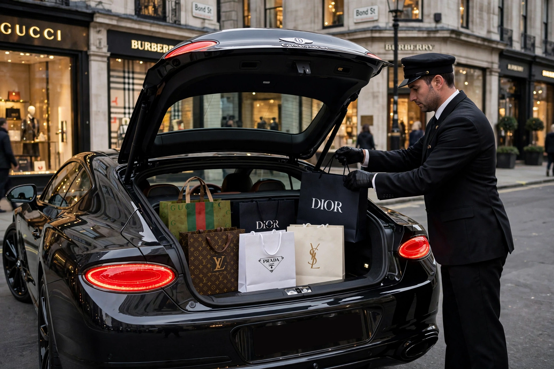 Luxury shopping chauffeur vehicle interior